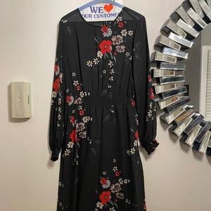 Semi-sheer Long Sleeved Black Floral Dress US 12